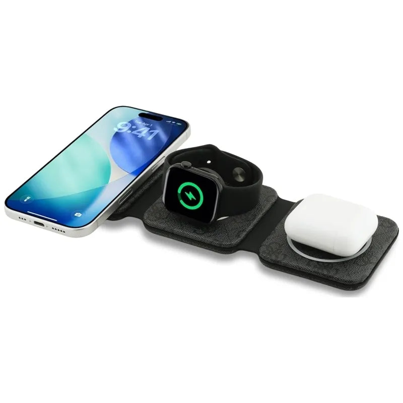 Belaidis įkroviklis Guess 4G – „MagSafe“ 3-viename indukcinis įkroviklis, skirtas iPhone, AirPods ir Apple Watch 15 W (juodas)