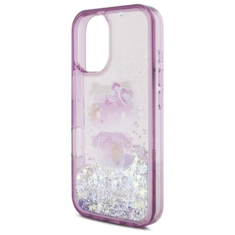 Hello Kitty Liquid Glitter 50TH Anniversary Party – dėklas, skirtas iPhone 16 (violetinis)