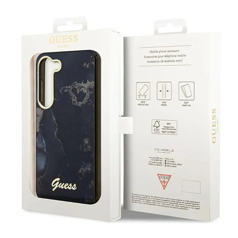 Guess Golden Marble Collection – dėklas Samsung Galaxy S23 (juodas)