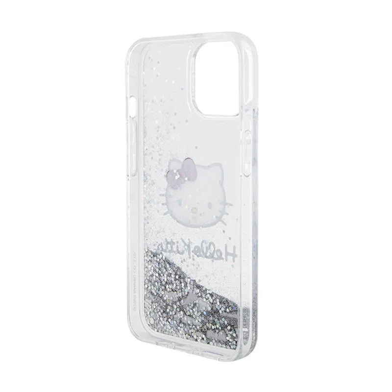 Hello Kitty Liquid Glitter Charms Kitty Head – dėklas iPhone 14 (sidabrinis)