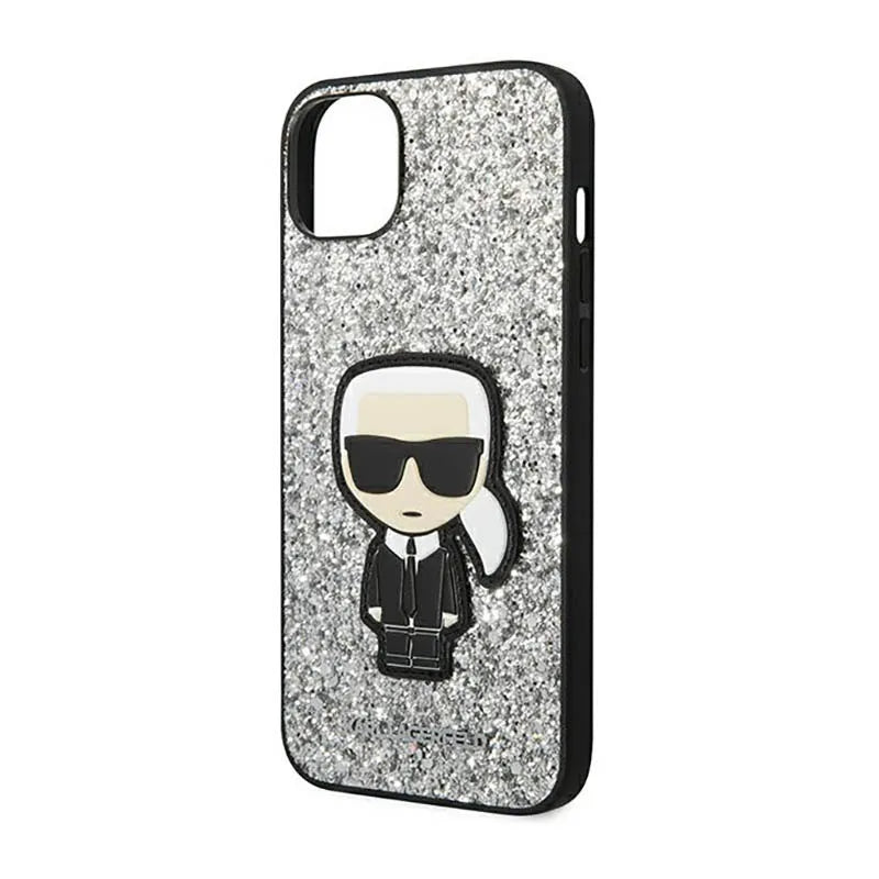 Karl Lagerfeld Glitter Flakes Ikonik – dėklas, skirtas iPhone 14 Plus (sidabrinis)