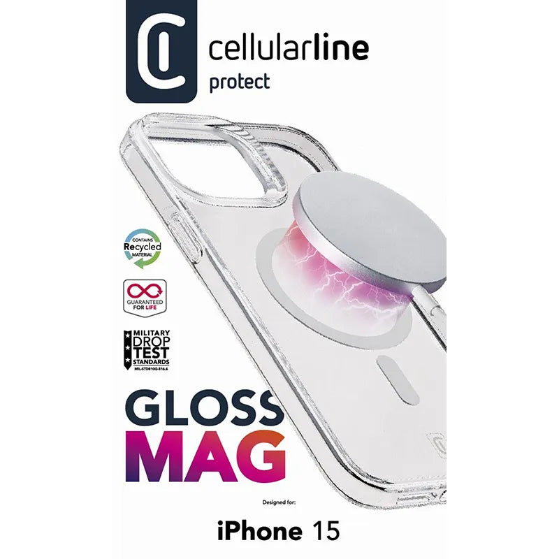 Cellularline Gloss Mag – iPhone 15 MagSafe dėklas (skaidrus)