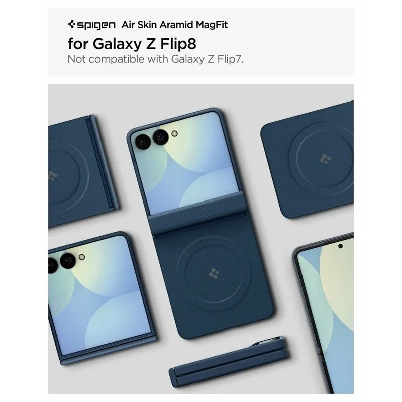 Spigen AirSkin Aramid MagSafe – Dėklas Samsung Galaxy Z Flip 8 (tamsiai mėlynas)