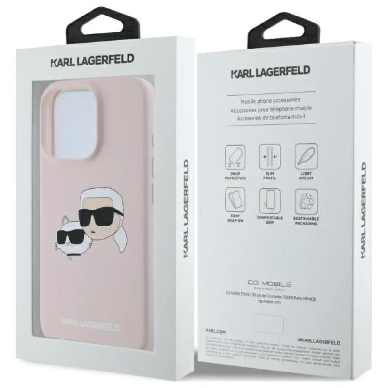 Karl Lagerfeld Silicone Double Heads Print MagSafe – Dėklas iPhone 16 Pro (rožinis)
