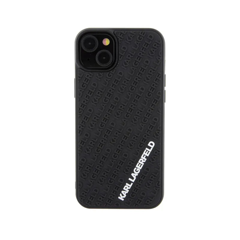 Karl Lagerfeld 3D Rubber Multi Logo dėklas, skirtas iPhone 15 Plus (juodas)