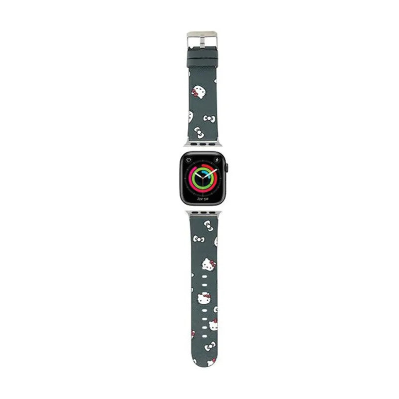 Hello Kitty Heads & Bows raštas – dirželis Apple Watch 38/40/41 mm laikrodžiams (juodas)