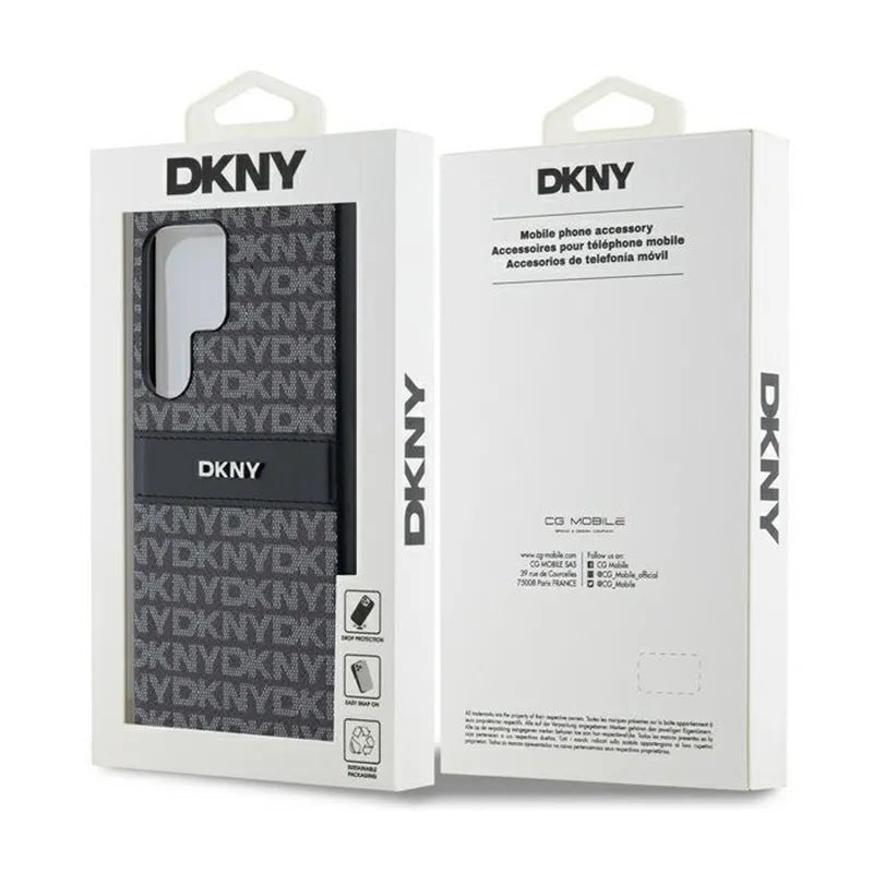 DKNY „Leather Mono Stripe & Metal Logo“ – Samsung Galaxy S24 Ultra dėklas (juodas)