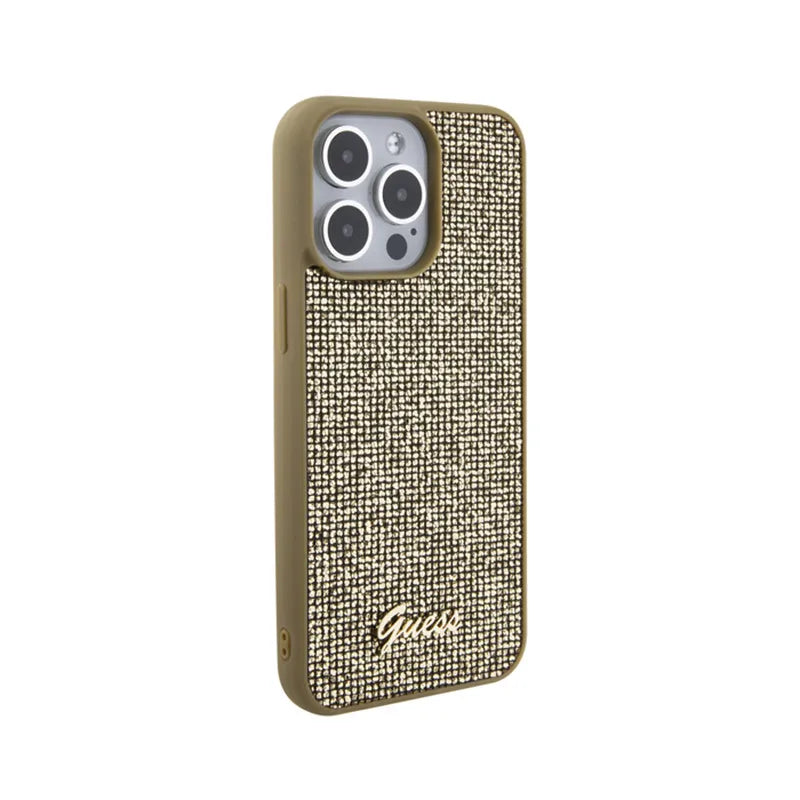 Guess Disco Metal Script – dėklas „iPhone 15 Pro Max“ (auksinis)