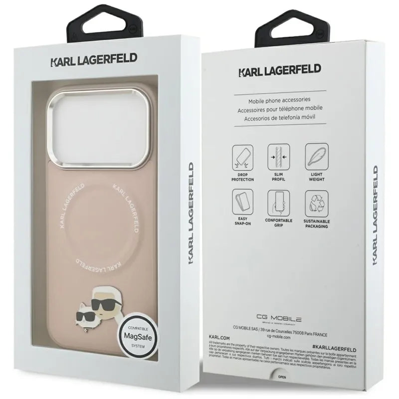 Karl Lagerfeld Karl & Choupette Pins MagSafe – dėklas iPhone 17 Pro (rožinis)