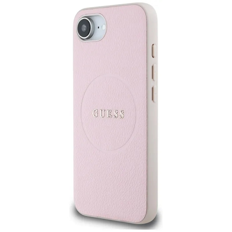 Guess Grained Ring MagSafe – dėklas iPhone 16e telefonui (rožinis)