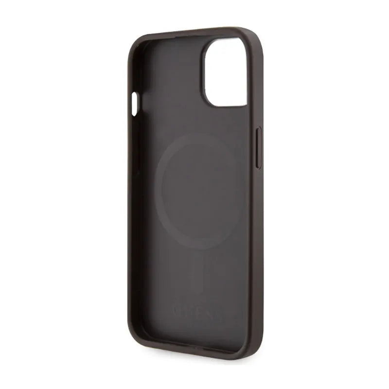Guess 4G Printed Stripes MagSafe – Dėklas, skirtas iPhone 14 Plus (rudas)