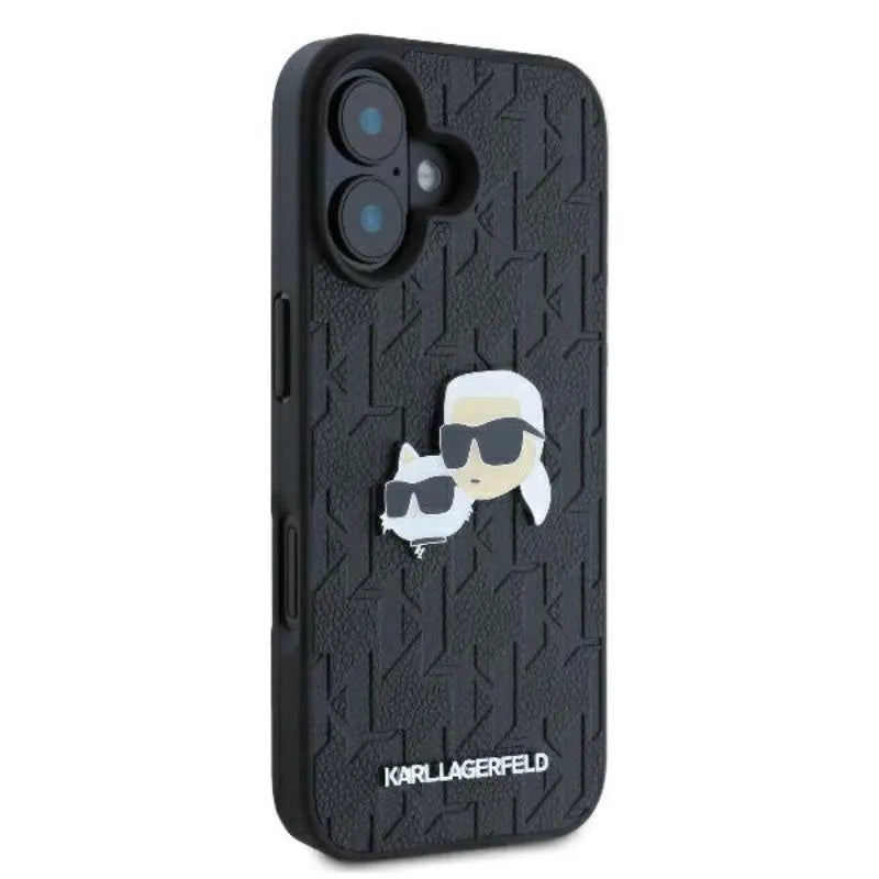 Karl Lagerfeld Monogram Karl & Choupette Head Pin - dėklas iPhone 16 (juodas)