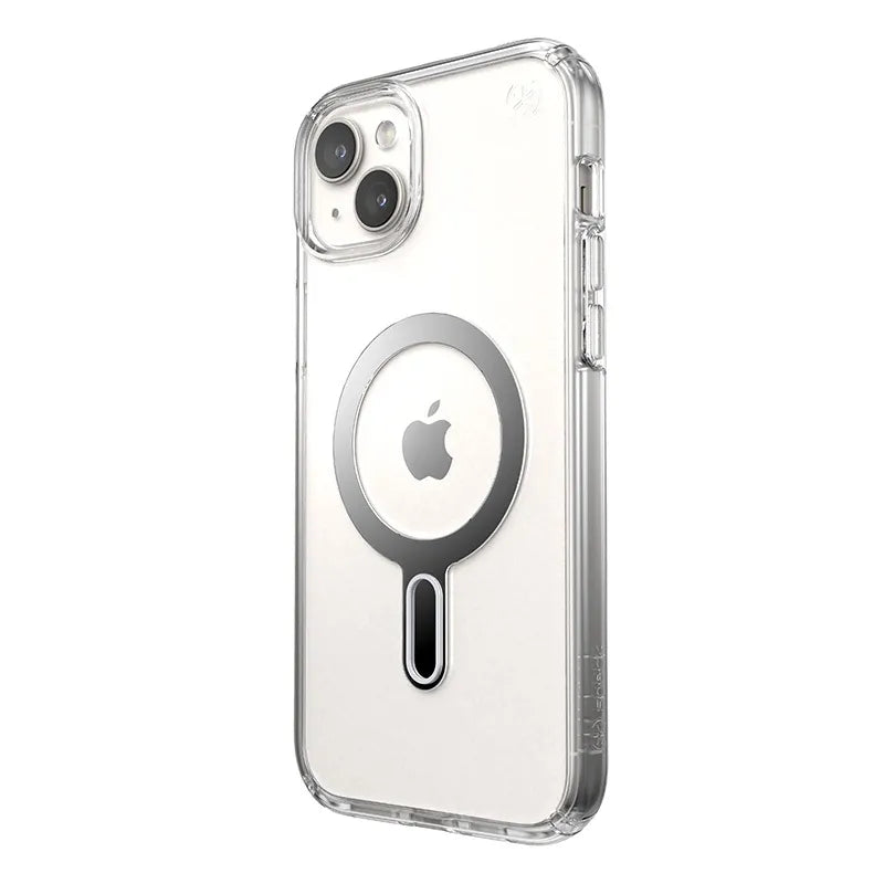 Speck Presidio Perfect-Clear ClickLock & MagSafe - dėklas iPhone 15 Plus / iPhone 14 Plus (skaidrus / chromuota apdaila / Serene Silver)