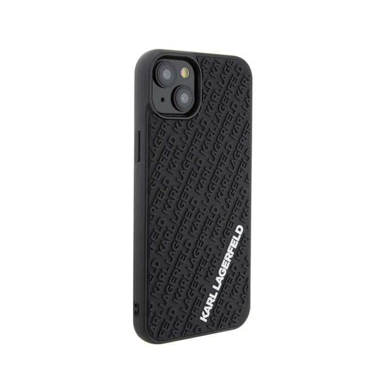Karl Lagerfeld 3D Rubber Multi Logo dėklas, skirtas iPhone 15 Plus (juodas)