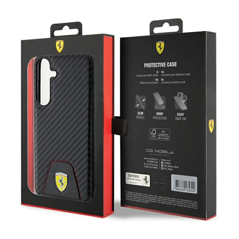 Ferrari Carbon Stitched Bottom - dėklas Samsung Galaxy S24+ (juodas)