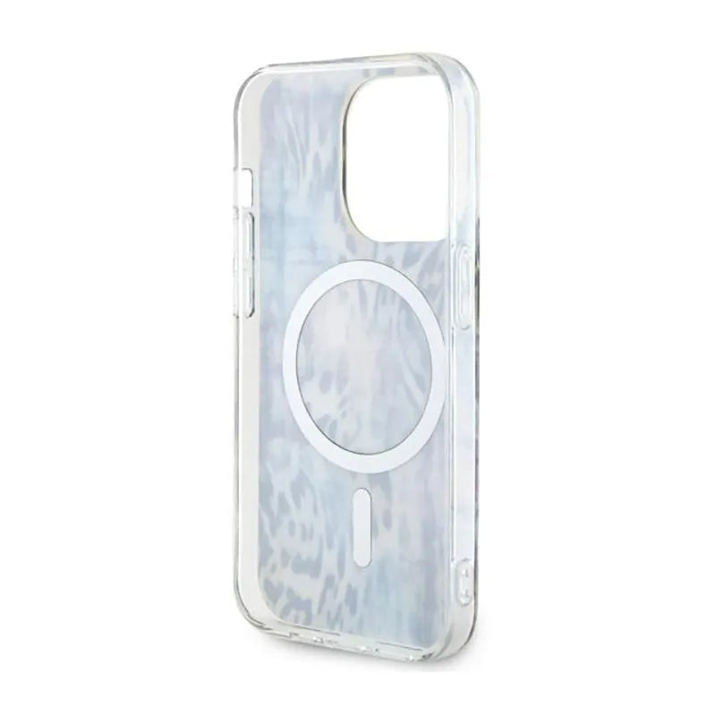 Guess Leopard MagSafe – dėklas iPhone 14 Pro (mėlynas)