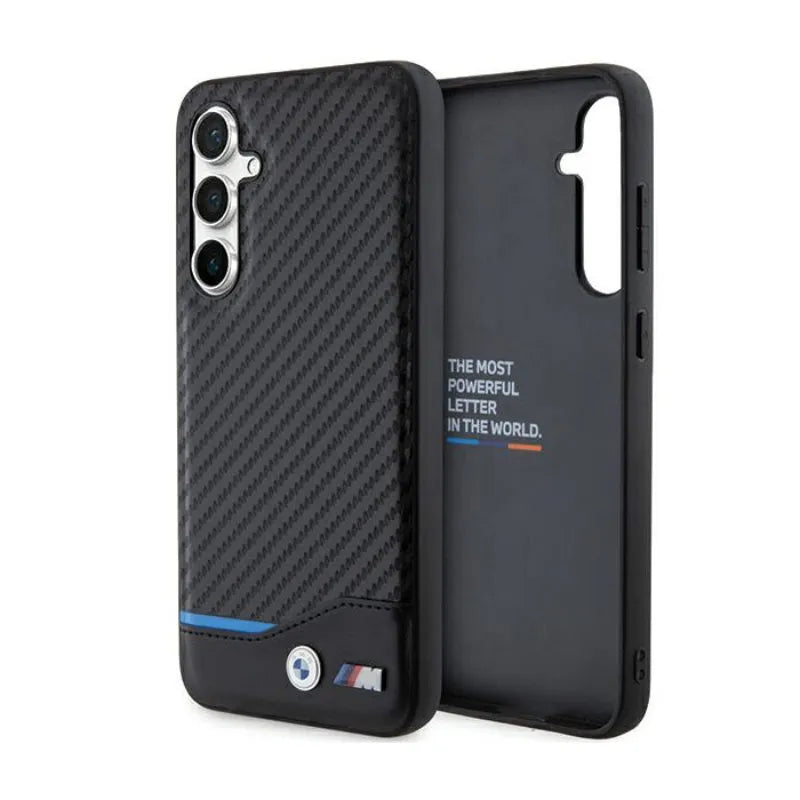 BMW Leather Carbon Blue Line – Samsung Galaxy S23 FE dėklas (juodas)