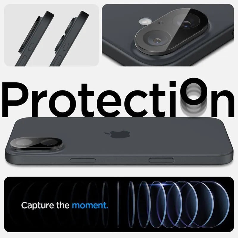 Spigen Optik GLAS.TR Camera Protector 2-Pack - objektyvo apsauga, skirta iPhone 16 / 16 Plus (2 vnt.) (Juoda)