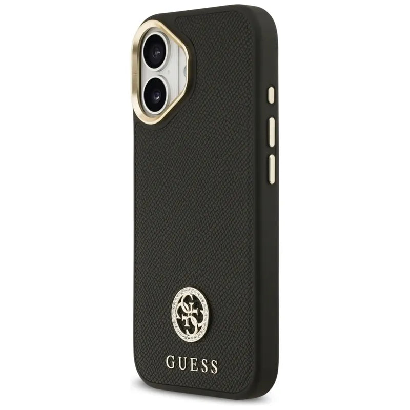 Guess Grained Strass Logo MagSafe – dėklas iPhone 17 (juodas)