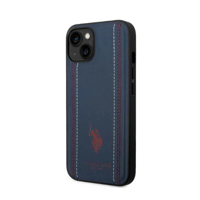 US Polo Assn Leather Stitch – dėklas iPhone 14 (tamsiai mėlynas)