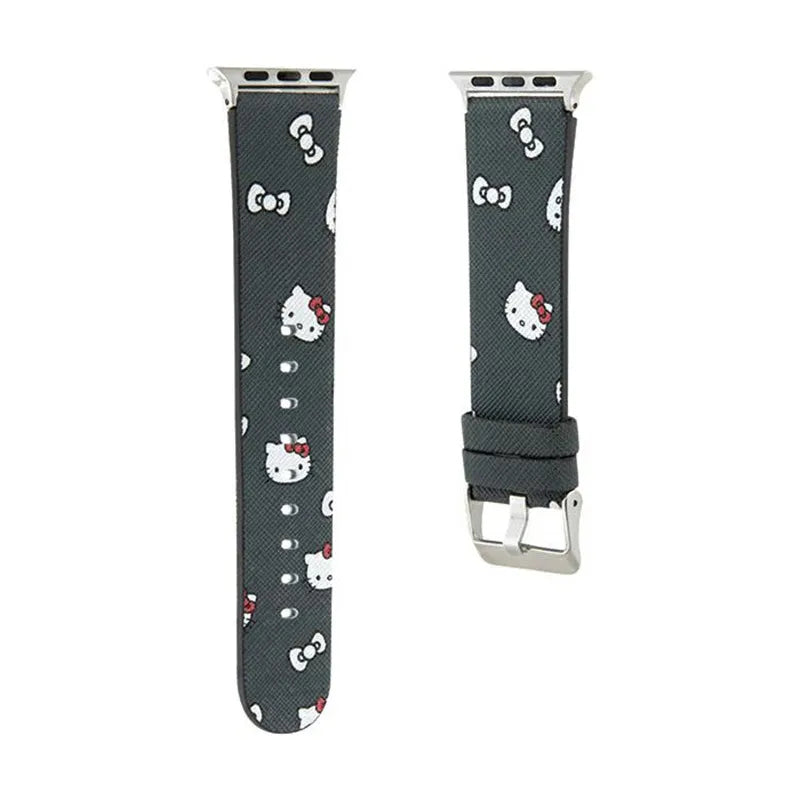 Hello Kitty Heads & Bows raštas – dirželis Apple Watch 38/40/41 mm laikrodžiams (juodas)