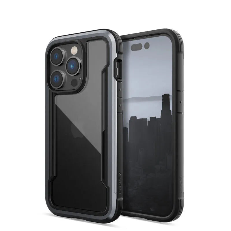 X-Doria Raptic Shield – aliuminis dėklas, skirtas iPhone 14 Pro (atlaiko kritimą iš 3 m aukščio) (juodas)