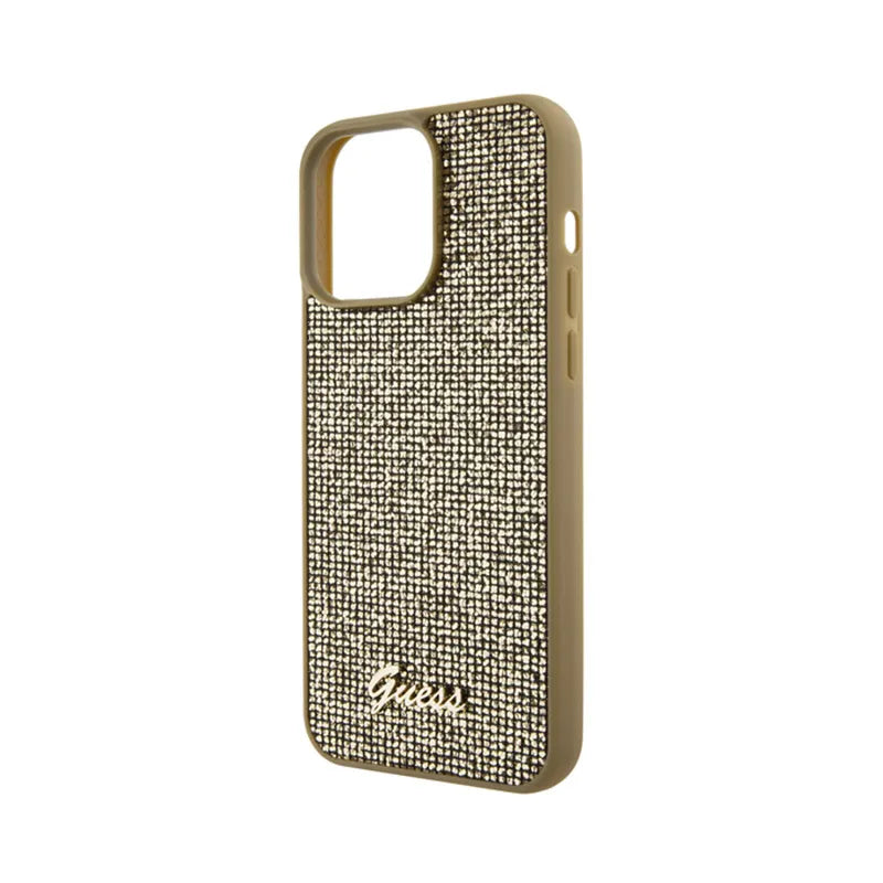 Guess Disco Metal Script – dėklas „iPhone 15 Pro Max“ (auksinis)