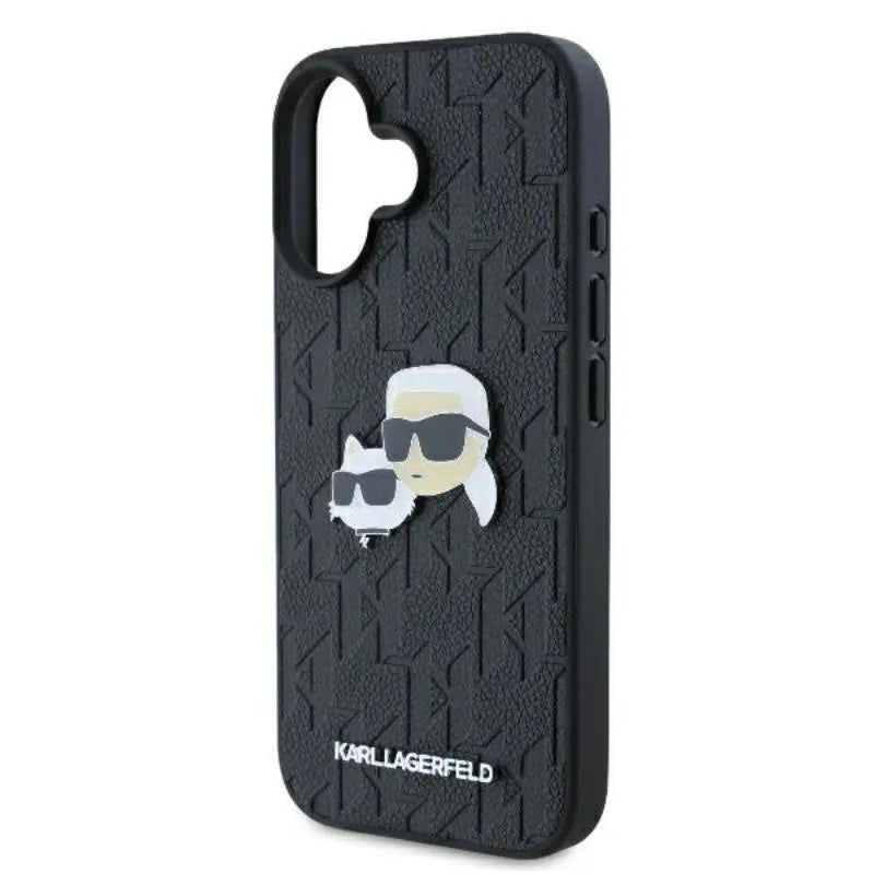 Karl Lagerfeld Monogram Karl & Choupette Head Pin - dėklas iPhone 16 (juodas)