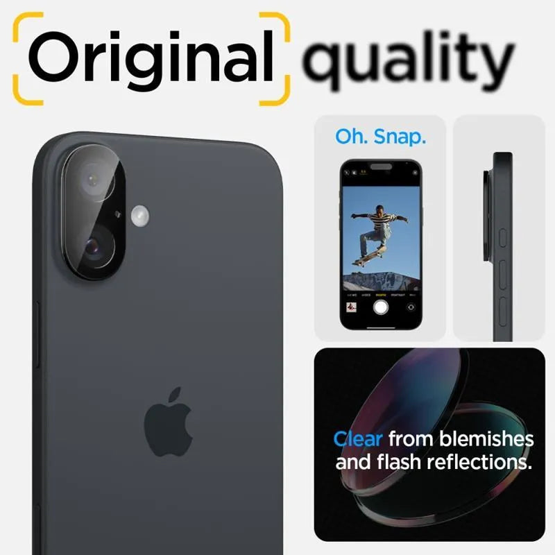 Spigen Optik GLAS.TR Camera Protector 2-Pack - objektyvo apsauga, skirta iPhone 16 / 16 Plus (2 vnt.) (Juoda)