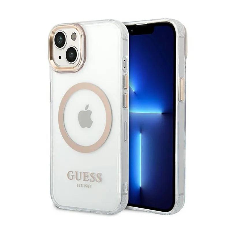 Guess Metal Outline MagSafe – dėklas iPhone 14 (skaidrus)
