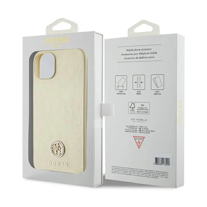 Guess 4G Strass Metal Logo – Dėklas iPhone 15 (auksinis)