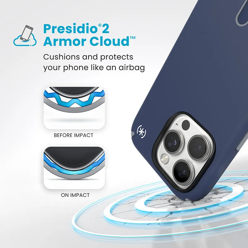 Speck Presidio2 Pro ClickLock & MagSafe - iPhone 16 Pro dėklas (mėlyna / pilka / balta)