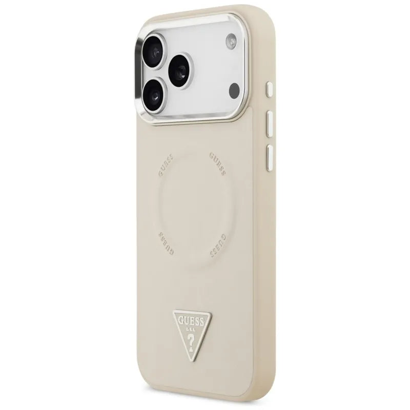 Guess Triangle Logo MagSafe dėklas iPhone 17 Pro Max (smėlio spalvos)
