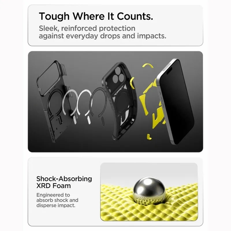 Spigen Tough Armor T Mag MagSafe – dėklas, skirtas iPhone 18 Pro / 17 Pro (juodas)