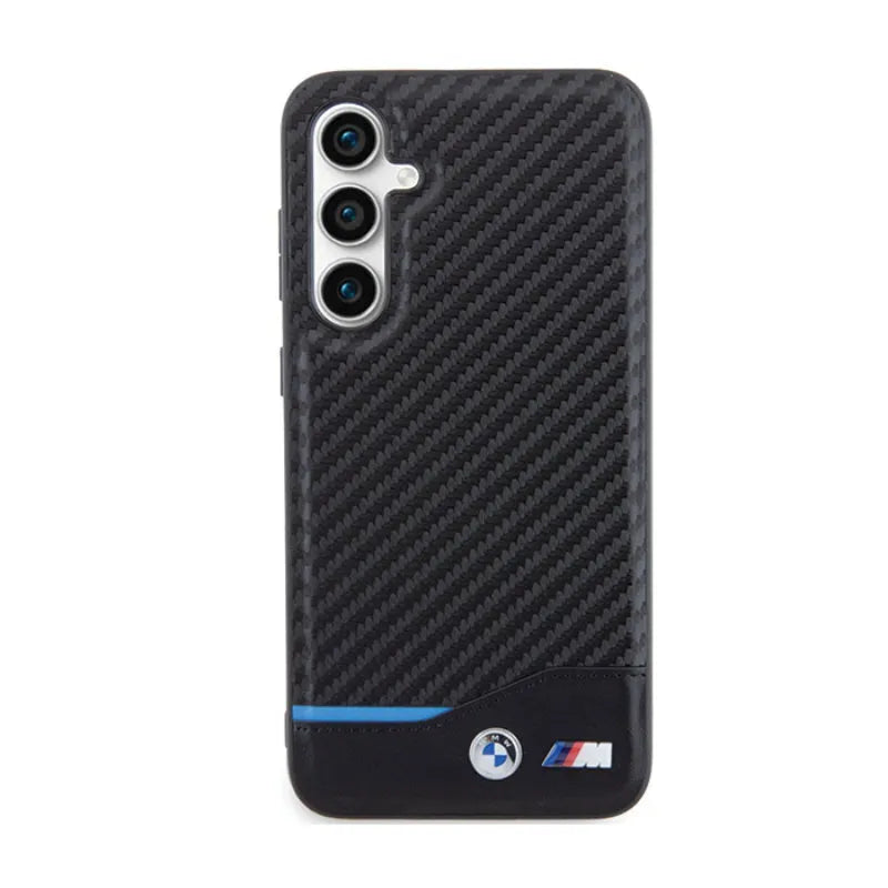 BMW Leather Carbon Blue Line – Samsung Galaxy S23 FE dėklas (juodas)