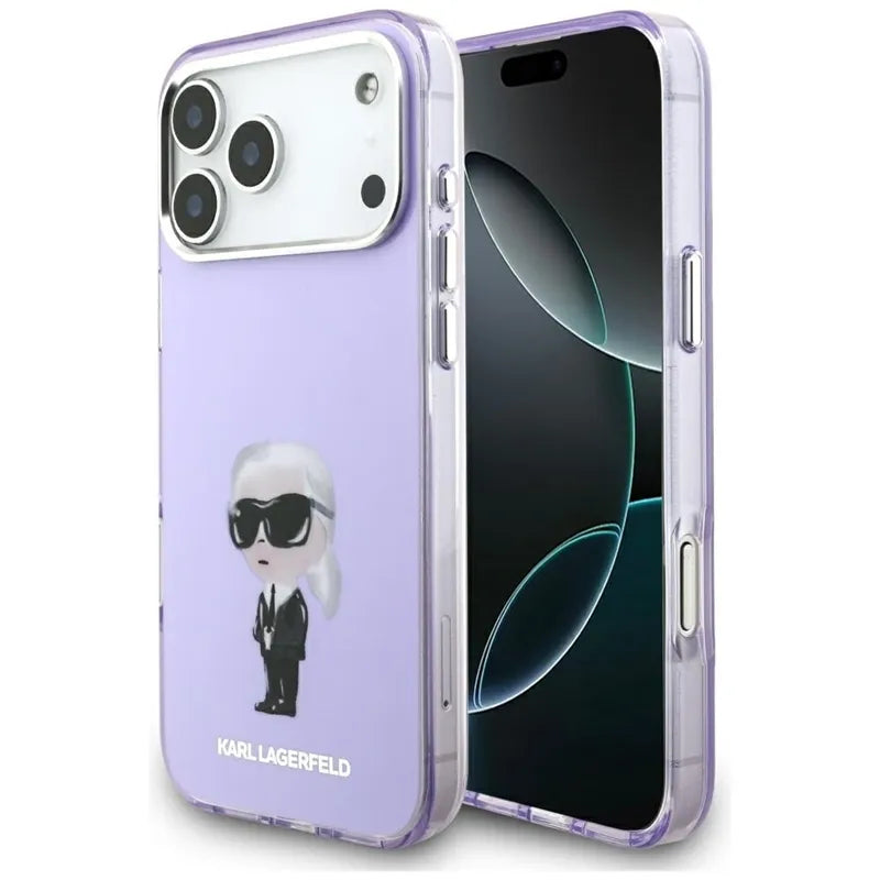 Karl Lagerfeld IML Aquarelle Karl & Choupette & Logo MagSafe - Dėklas iPhone 17 Pro Max (Violetinis)