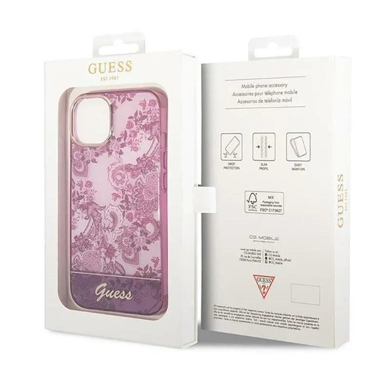 „Guess Porcelain Collection“ – dėklas „iPhone 14 Plus“ (fuksijos spalvos)