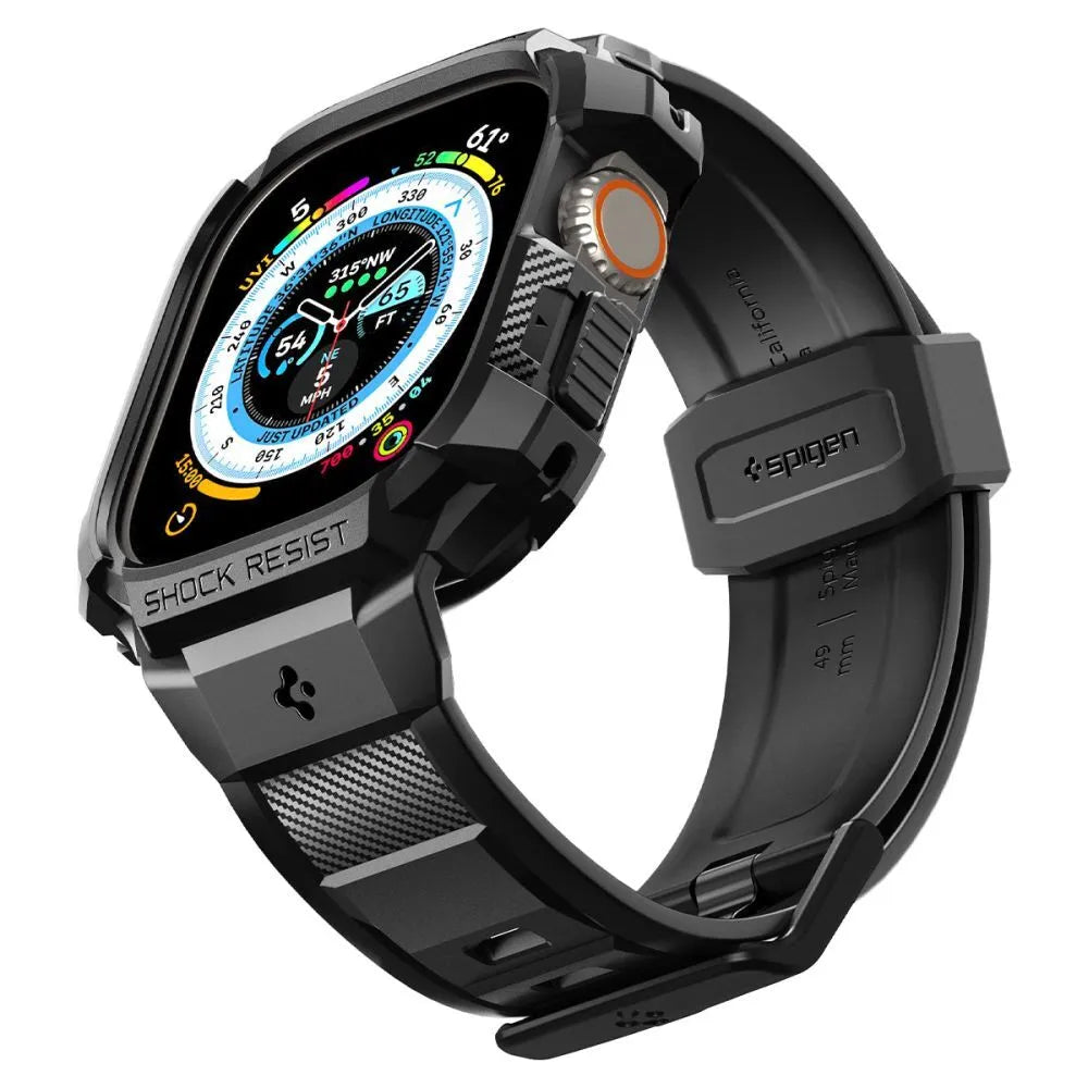 Spigen Rugged Armor Pro dėklas – dirželis su dėklu „Apple Watch Ultra“ 49 mm (juodas)