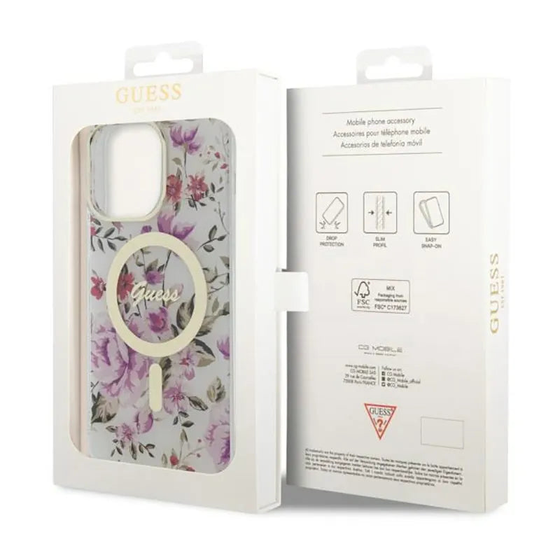 „Guess Flower MagSafe“ – dėklas „iPhone 14 Pro Max“ telefonui (skaidrus)