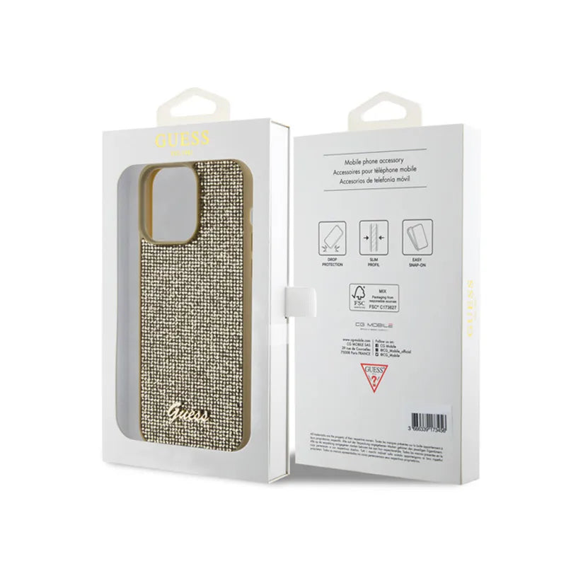 Guess Disco Metal Script – dėklas „iPhone 15 Pro Max“ (auksinis)
