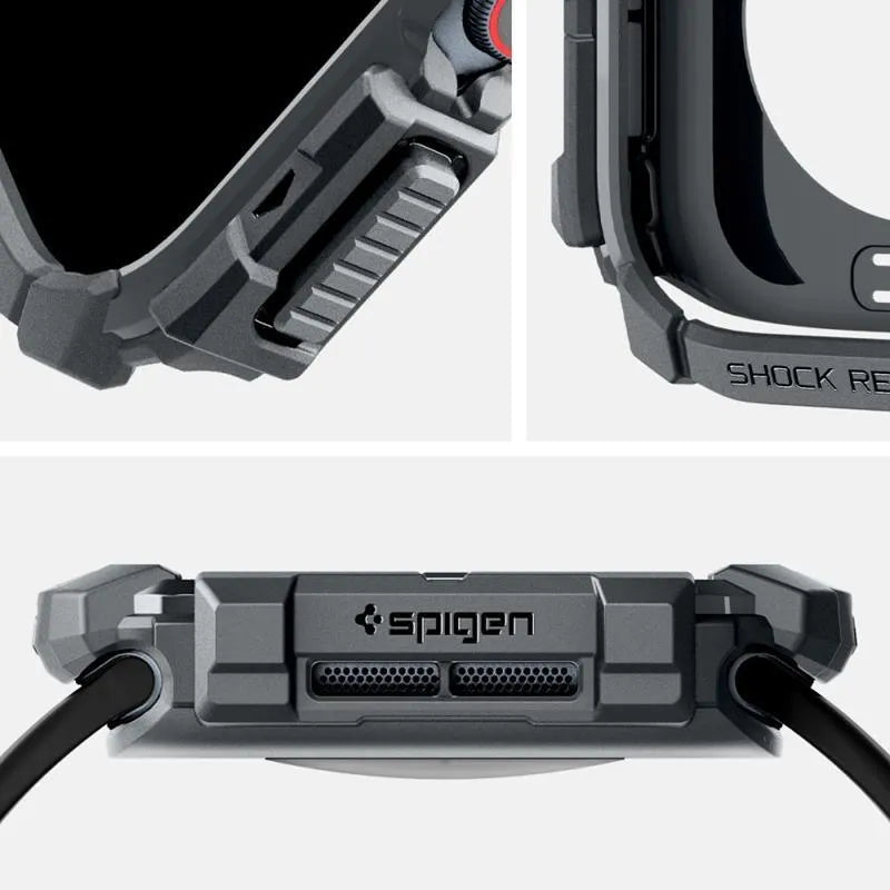 Spigen Rugged Armor – Dėklas Apple Watch 10 46 mm (tamsiai pilkas)