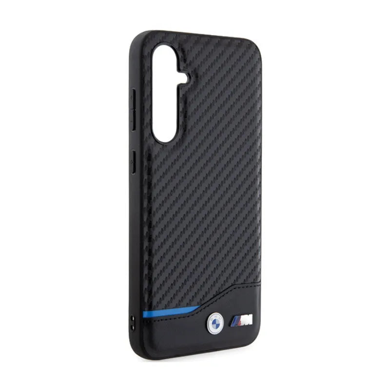 BMW Leather Carbon Blue Line – Samsung Galaxy S23 FE dėklas (juodas)