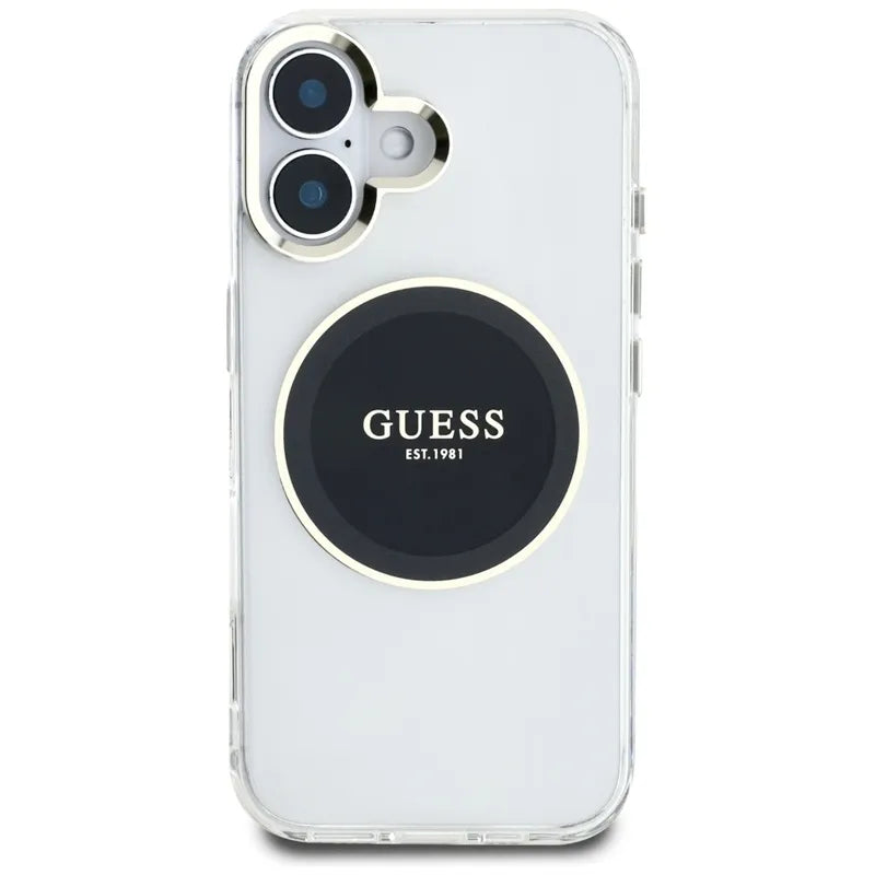 Guess IML Metal Colored Circle Classic Logo MagSafe – dėklas iPhone 16 (juodas)