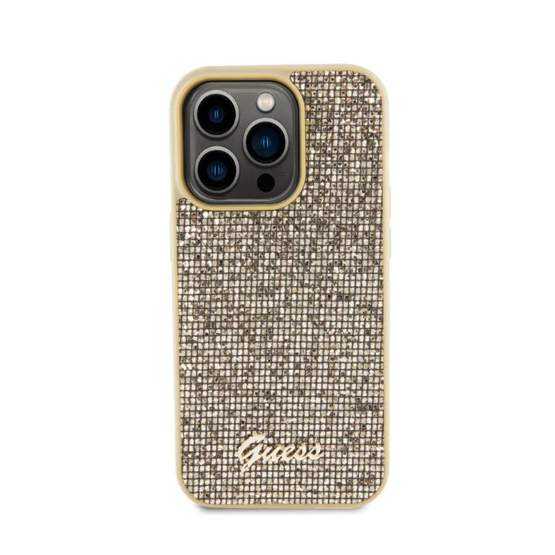 Guess Disco Metal Script – dėklas „iPhone 15 Pro“ (auksinis)