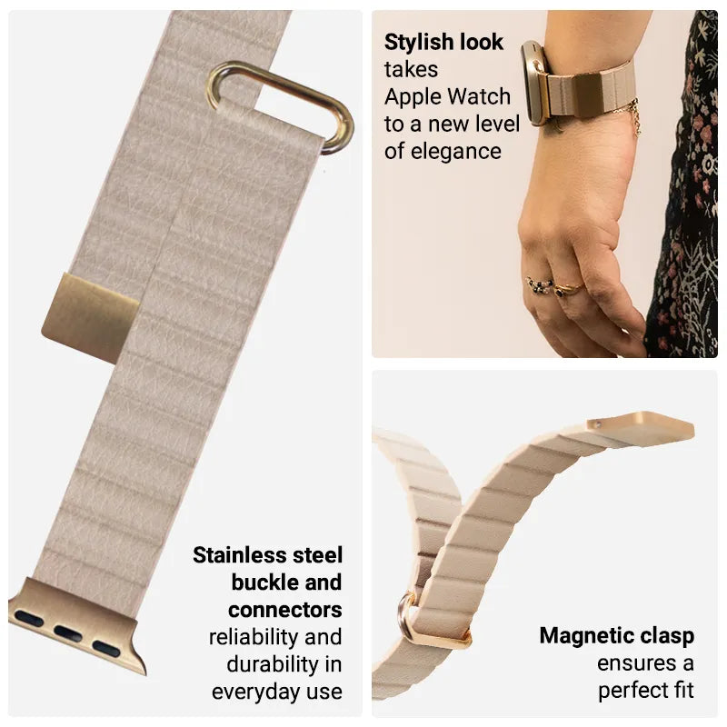 Crong Eclipse – magnetinis odinis Apple Watch dirželis 38/40/41/42 mm (smėlio spalvos)
