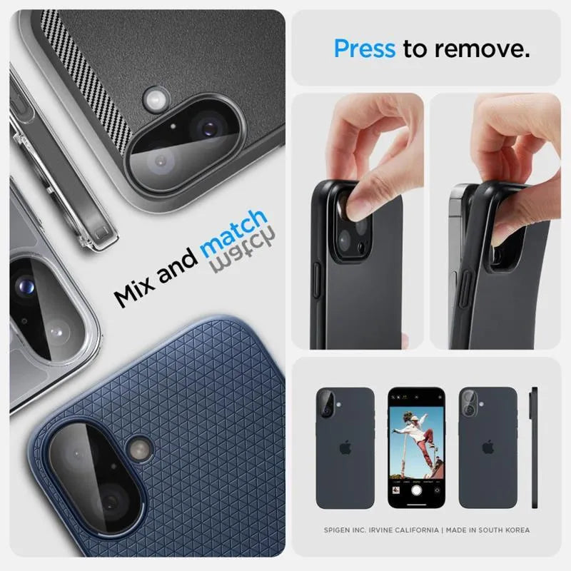 Spigen Optik GLAS.TR Camera Protector 2-Pack - objektyvo apsauga, skirta iPhone 16 / 16 Plus (2 vnt.) (Juoda)