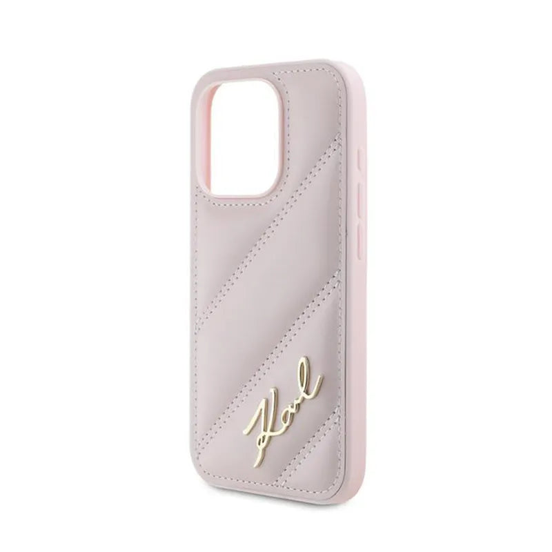 Karl Lagerfeld Diagonal Quilted Script - dėklas iPhone 15 Pro Max (rožinis)