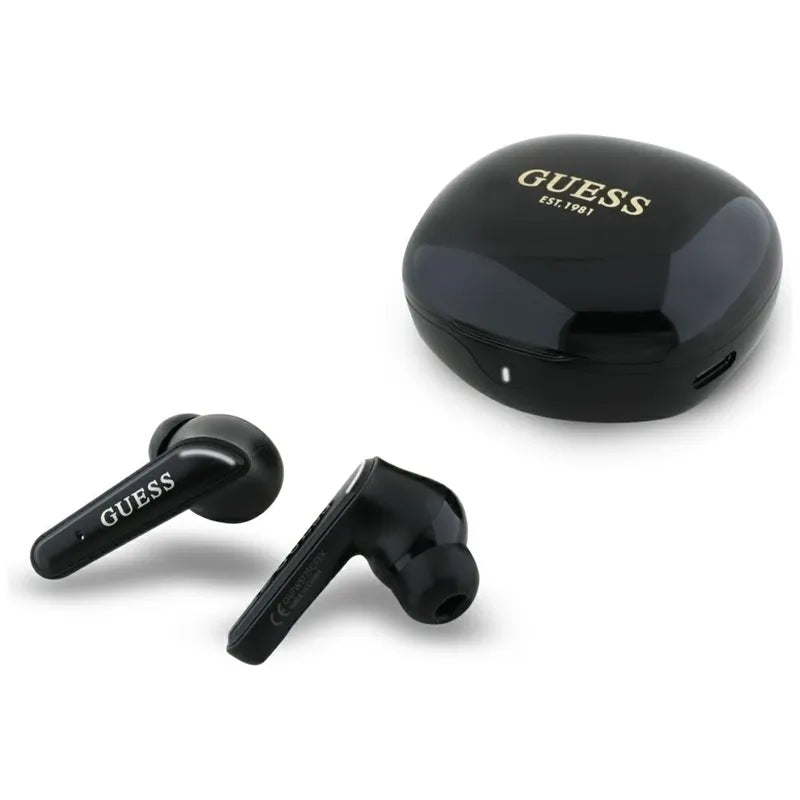 Guess Flat Classic Logo Electroplated – TWS ausinės + įkrovimo dėklas (juodos)