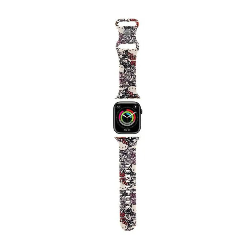 Hello Kitty silikoninis dirželis su grafiti raštu – Apple Watch 38/40/41 mm (smėlio spalvos)