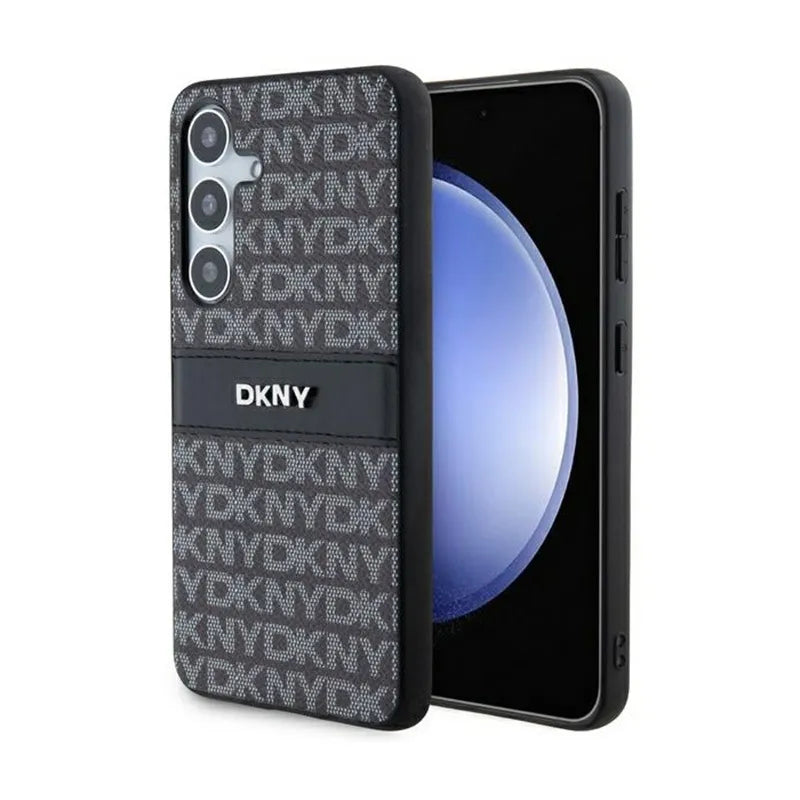 DKNY „Leather Mono Stripe & Metal Logo“ – „Samsung Galaxy S24+“ dėklas (juodas)